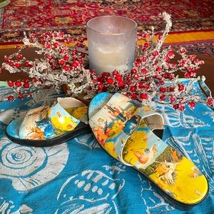 Icon slides!  Handpainted leather upper. Johnny Was vibe in a shoe.